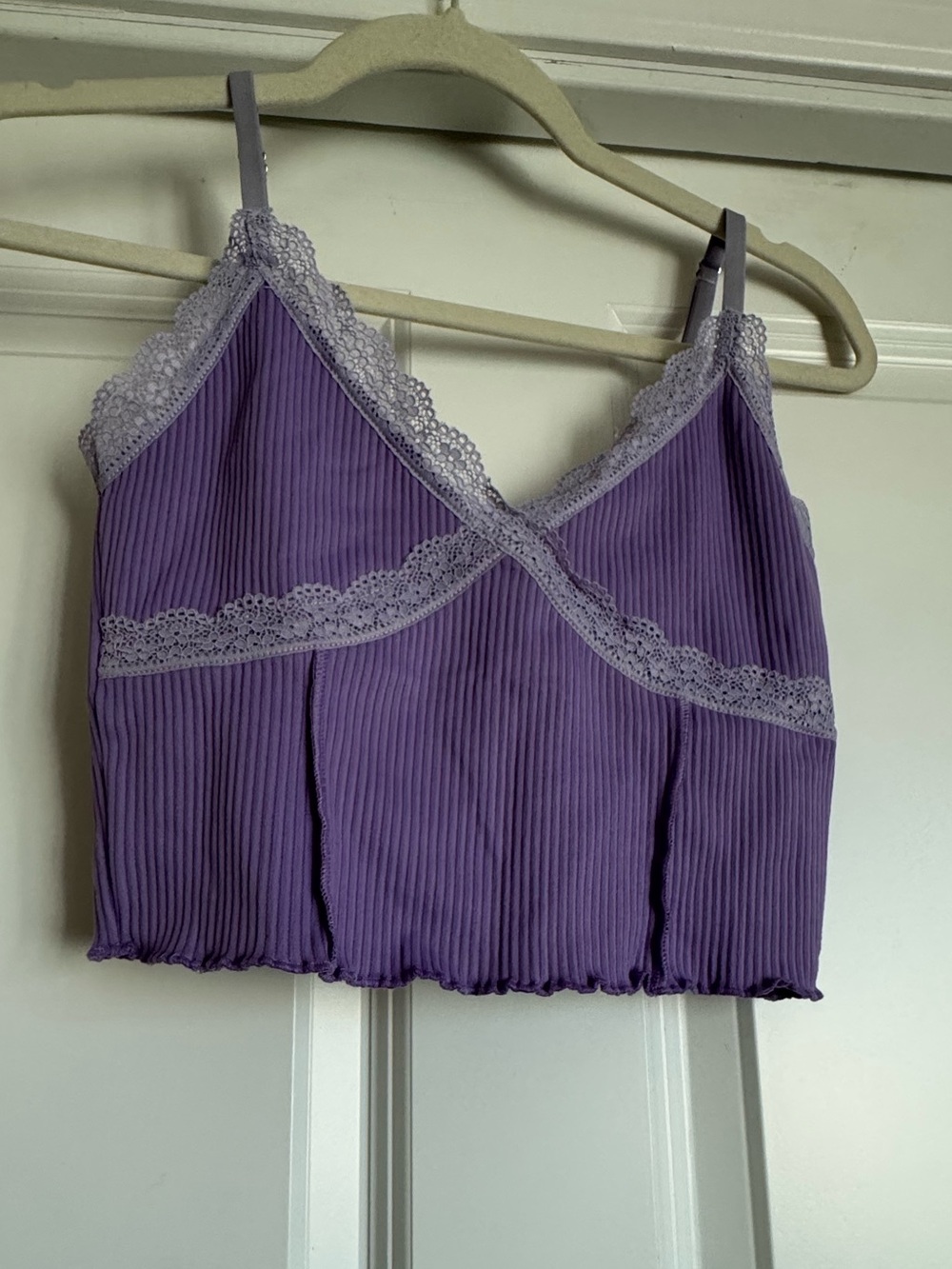 New H&M Divided Small Purple Lavender Ribbed Lace Cami Adjustable Strap Tank Top